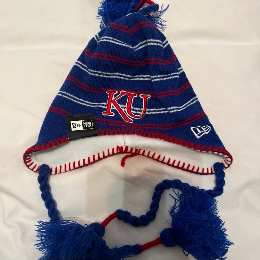 Kansas Jayhawks NEW Winter Hat w/ Tassles . College NCAA Warm Knit Adult Fan NWT